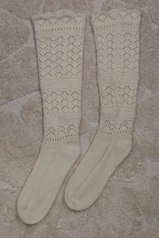 Pointelle Knit Slouch Socks Ecru